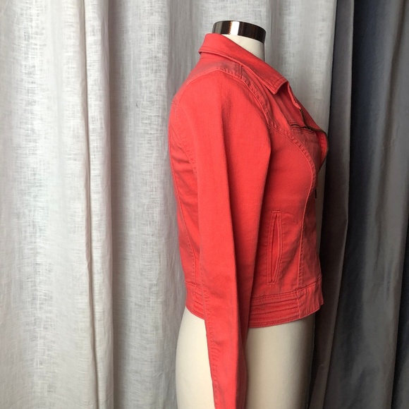 LC Lauren Conrad XS Jean Jacket Coral Color Crop - Picture 3 of 8